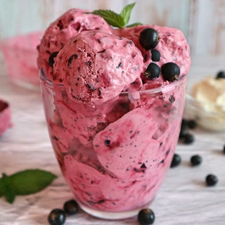 Mascarpone-Eis mit schwarzen Johannisbeeren