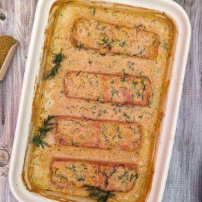 Creamy vegan salmon gratin recipe