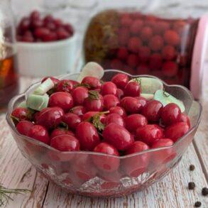 Spicy pickled cornelian cherries